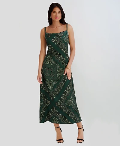 Siena Women's Printed Cowl Neck Satin Midi Dress