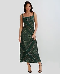Siena Women's Printed Cowl Neck Satin Midi Dress