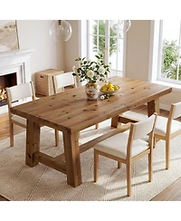 Tribesigns 63-Inch Solid Wood Dining Table, Farmhouse Kitchen Table for 4-6 People, Thick Top and Trestle Base
