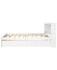 Sailvan Full Platform Bed with Trundle and Storage Bookcase Headboard, Solid Pine Wood