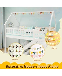 Slickblue Kids Twin Bunk Bed with Slide and Staircase Storage Steps