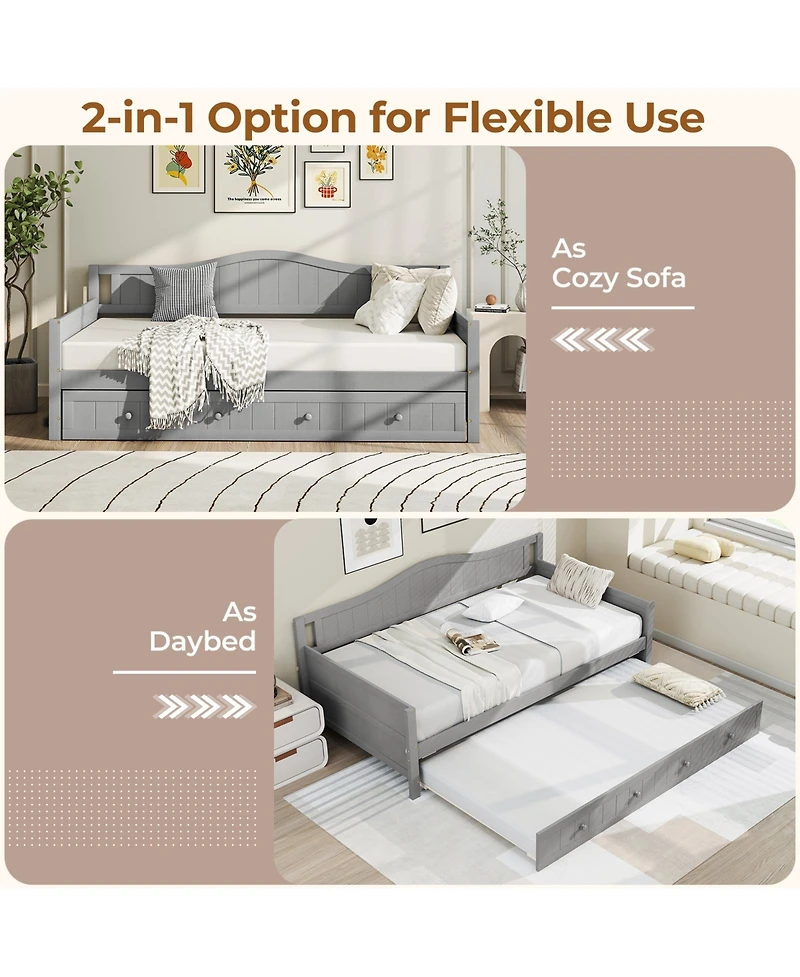 Slickblue Twin Size Daybed with Pull-Out Trundle and Slats