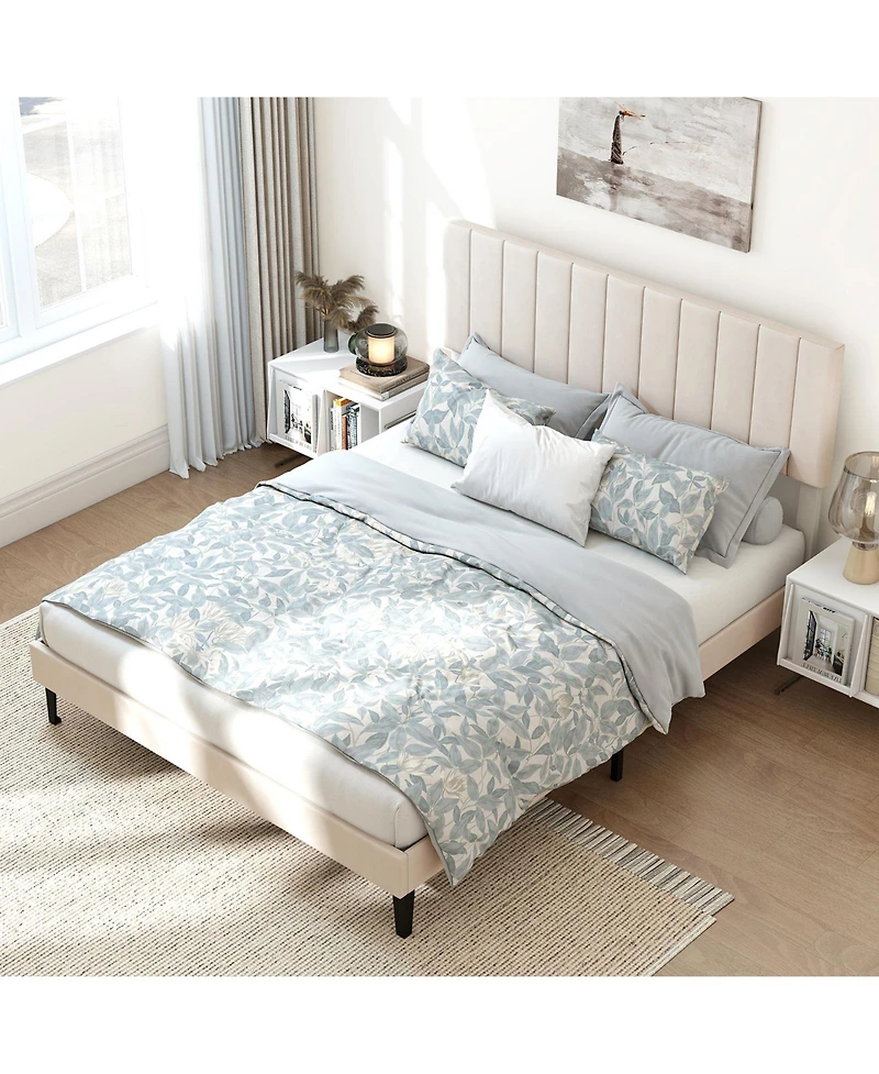 Slickblue Modern Velvet Upholstered Platform Bed Frame with Durable Wooden Support Base