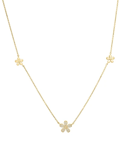 Wrapped Diamond Multi-Flower Necklace (1/10 ct. t.w.) in 10k Yellow Gold