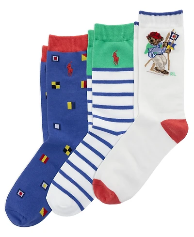 Polo Ralph Lauren Boys' 4-11 Sailing Bear Socks, 3-Pack