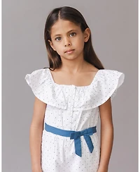 Hope and Henry Toddler Girls' Organic Ruffle Collar Button Front Seersucker Romper