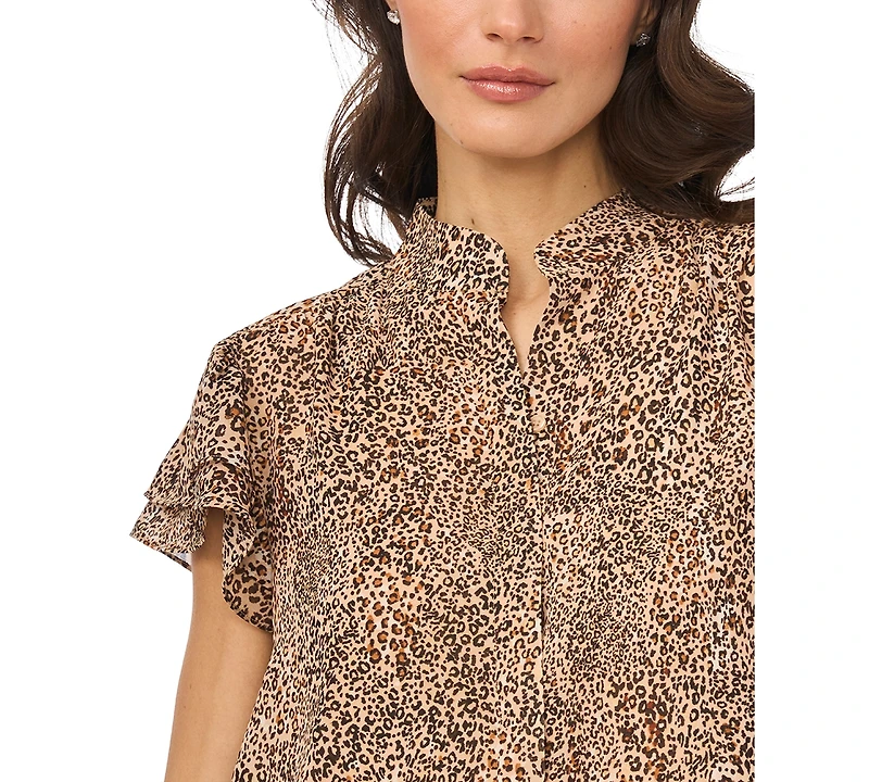 CeCe Women's Collared Neck Double Flutter-Sleeve Top