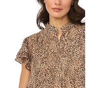 CeCe Women's Collared Neck Double Flutter-Sleeve Top