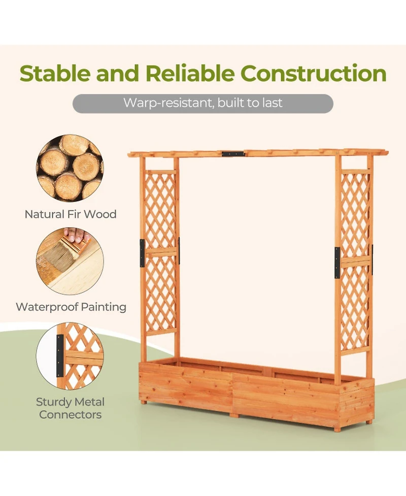 Gouun 77-Inch Raised Garden Bed with Arch Trellis and Hanging Roof