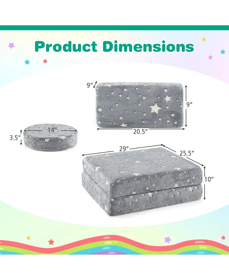Gouun Modular Kids Play Couch Set with Glow-in-the-Dark Pattern and Handles