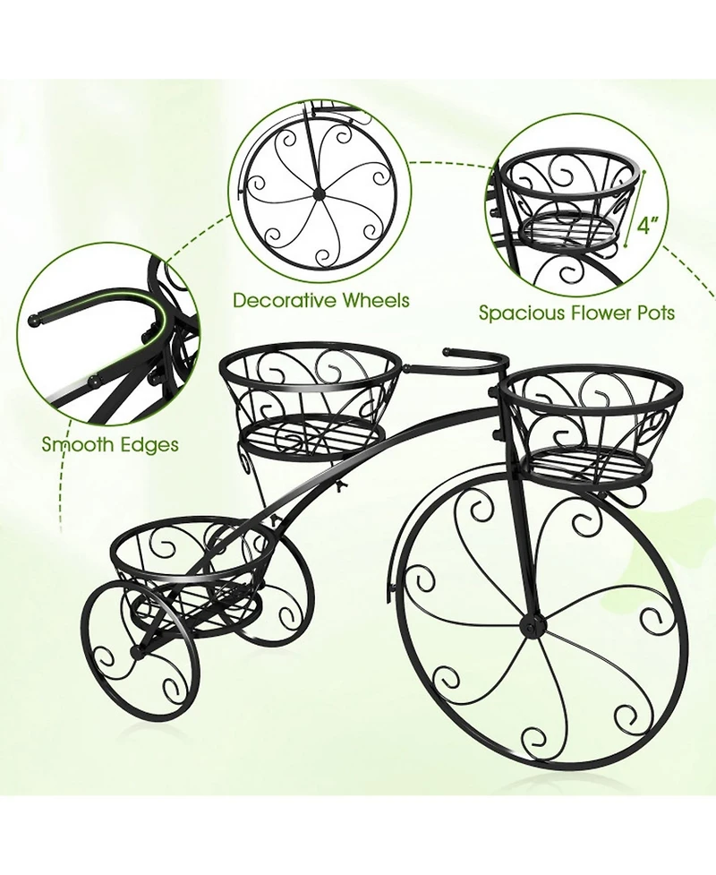 Gouun Metal Tricycle Plant Stand with 3 Hollow Baskets