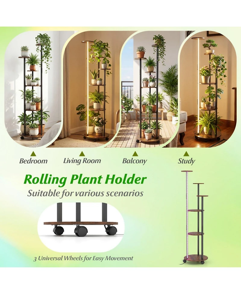 Gouun 6-Tier Plant Stand with Rgb Grow Light and Wheels