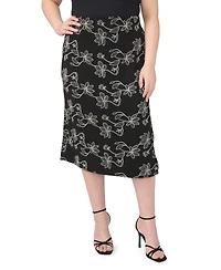 Vince Camuto Plus Floral Embroidered Pull-On Midi Skirt