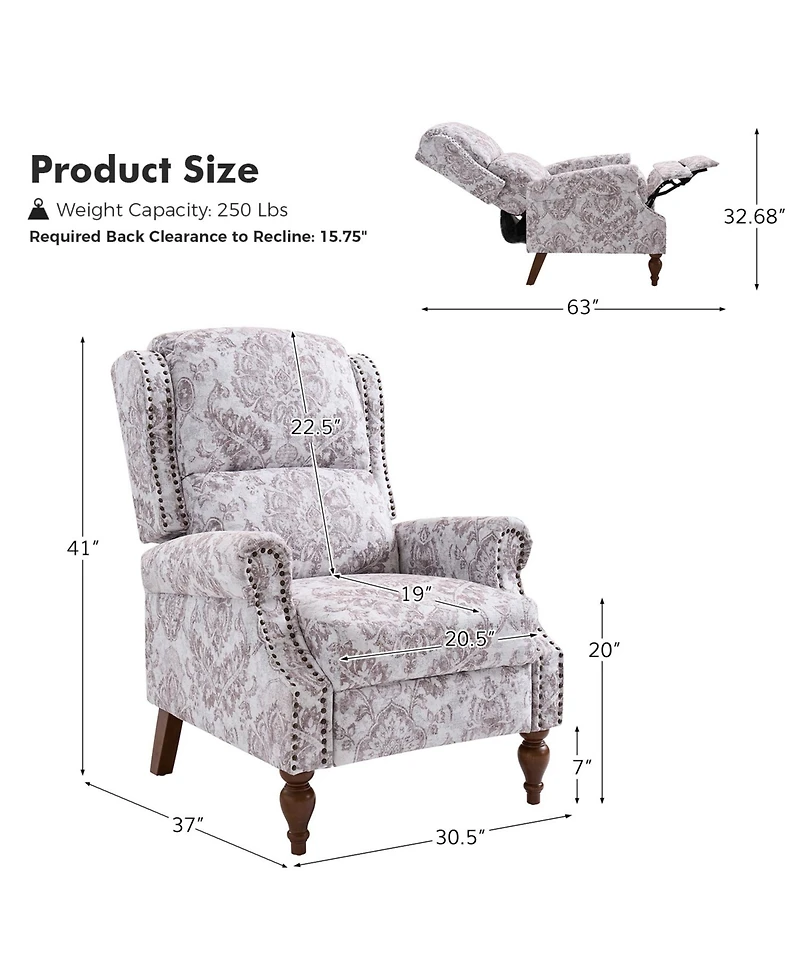 Hulala Home Ariany Floral Manual Recliner with Nailheads