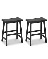 Gymax Solid Wood Saddle Bar Stools Set of Backless Wooden Barstools with Footrests