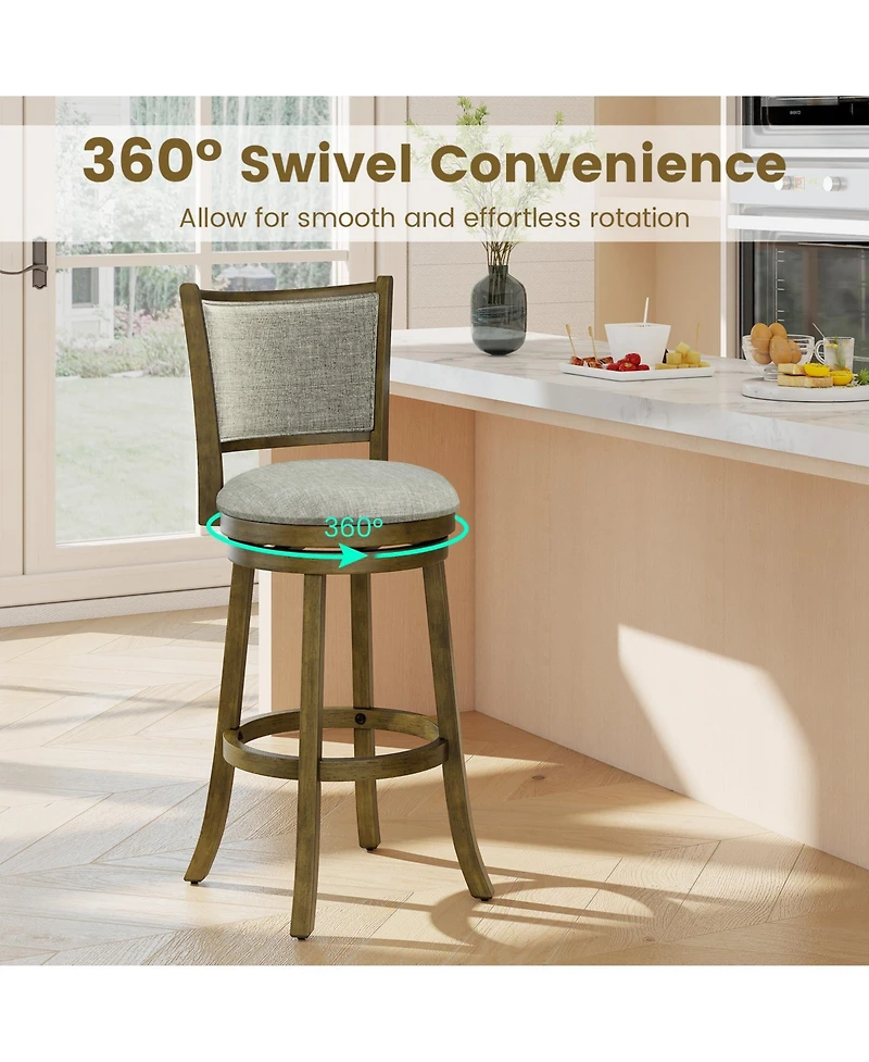 Gymax Swivel Bar Stools Set of 30 Inch Bar Height Chairs with Backrests and Wood Frame