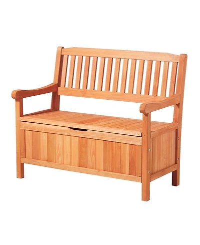 Sugift Outdoor Storage Bench 2-Person Wooden Storage Bench 33 Gallons Deck Box with Side Handle