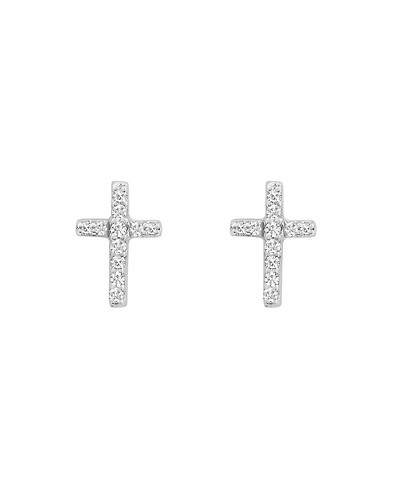 14k White Gold Earrings, Diamond Accent Cross Stud Earrings