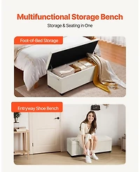 Sugift Storage Ottoman Bench, Button-Tufted End of Bed Bench with Side Bags