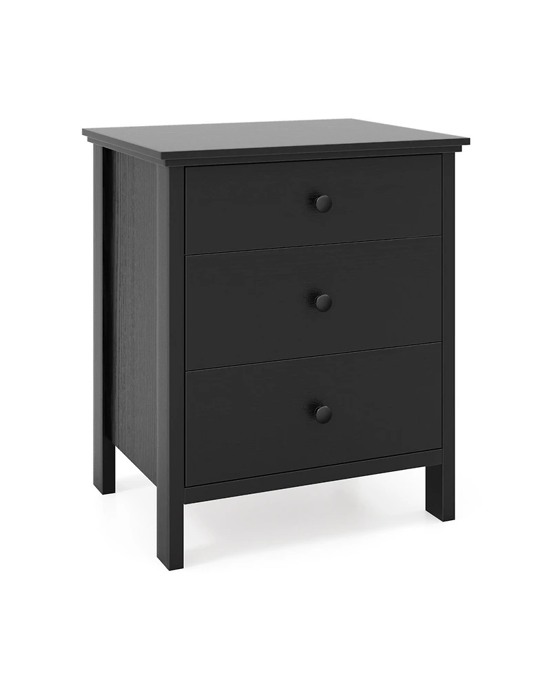 Sugift Modern Wooden Nightstand with Three Storage Drawers
