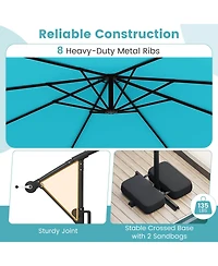Sugift 10 Feet Solar Offset Hanging Umbrella with Base and Led Lights