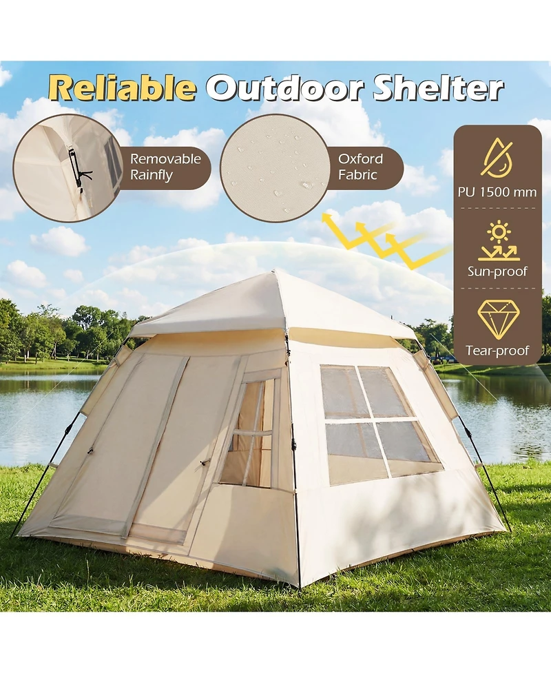 Sugift 4 Person Camping Tent Portable Automatic Easy Setup with Rainfly and 2 Doors