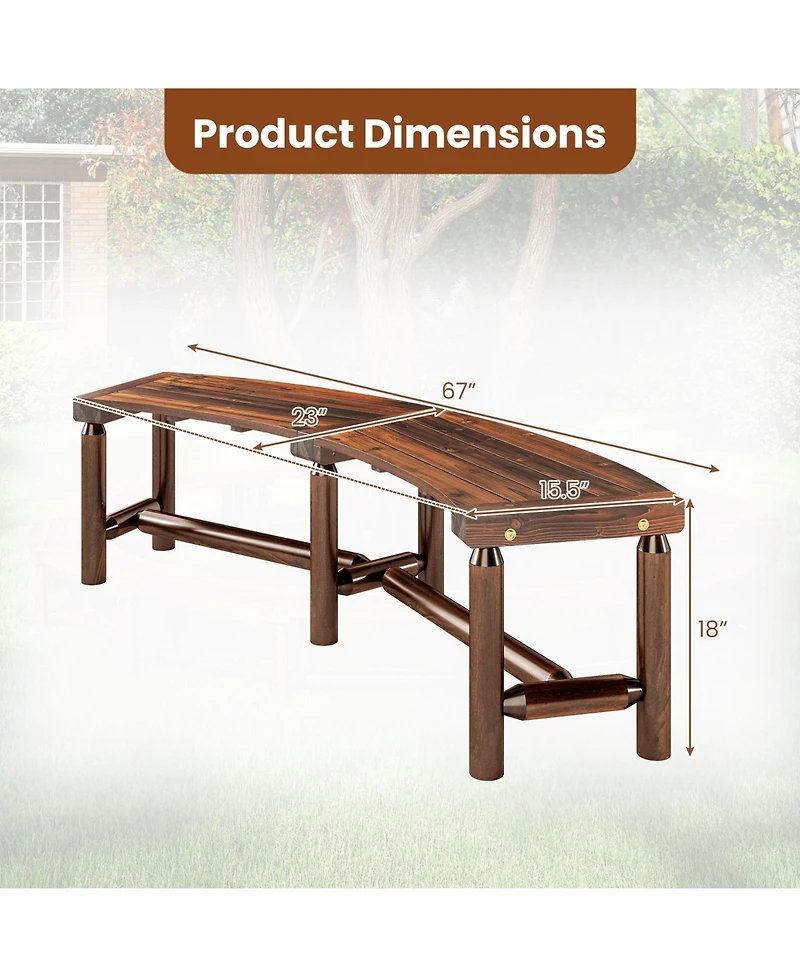 Sugift Patio Curved Bench Solid Wood Fire Pit Bench Outdoor Backless Loveseat