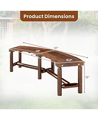 Sugift Patio Curved Bench Solid Wood Fire Pit Bench Outdoor Backless Loveseat