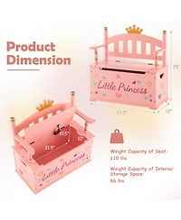 Gouun 2-in-1 Kids Princess Toy Box with Safe Hinged Lid and Bench Seat, 23.5 x 25 in