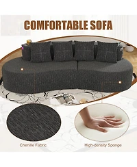 Rainsken 3-Person Modular Half Moon Sofa, Sleek Curved Sectional Couch with Chenille Fabric, Cup Holders and Side Storage Pockets for Living Room