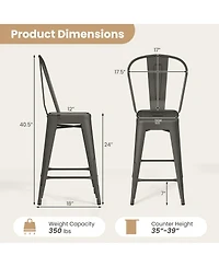 Gymax Metal Bar Stools Set of 4 24'' Counter Height Barstools with Backrests and Footrests