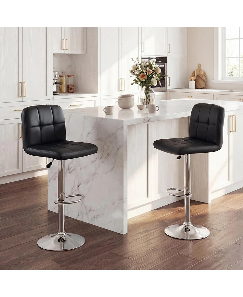 Gymax Swivel Bar Stools Set of with Backrests Footrests and Metal Base for Kitchen