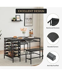 gaomon 3-Piece Dining Set: Table, 2 Benches, Wine Rack and Storage Shelf
