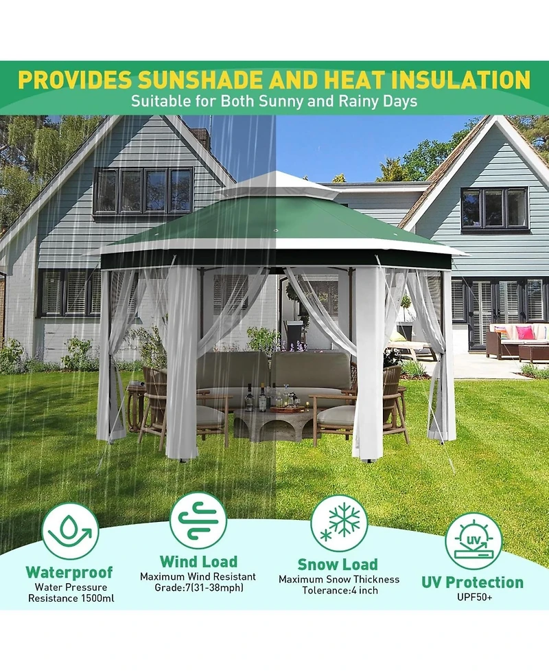 gaomon 13' x 13' Hexagonal Pop Up Gazebo Canopy Shelter for Backyard, Garden, Lawn