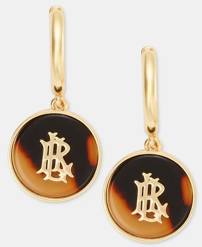 Lauren Ralph Lauren Tortoise-Look Logo Charm Hoop Earrings