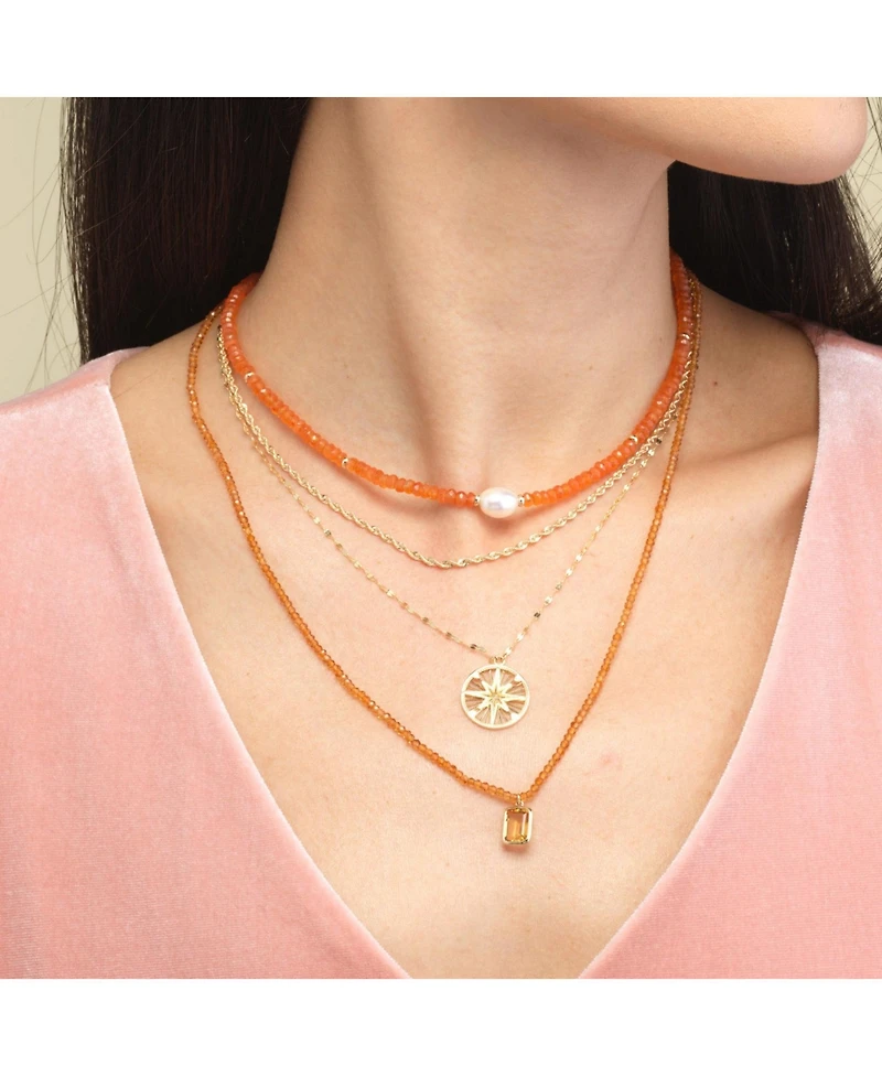 The Lovery Carnelian Bead Pearl Necklace 14K Gold