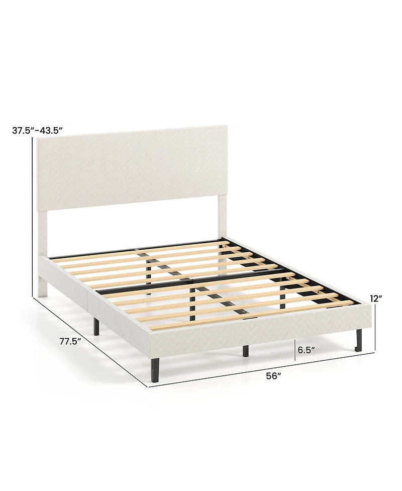 Slickblue Upholstered Velvet Platform Bed with Chevron Headboard