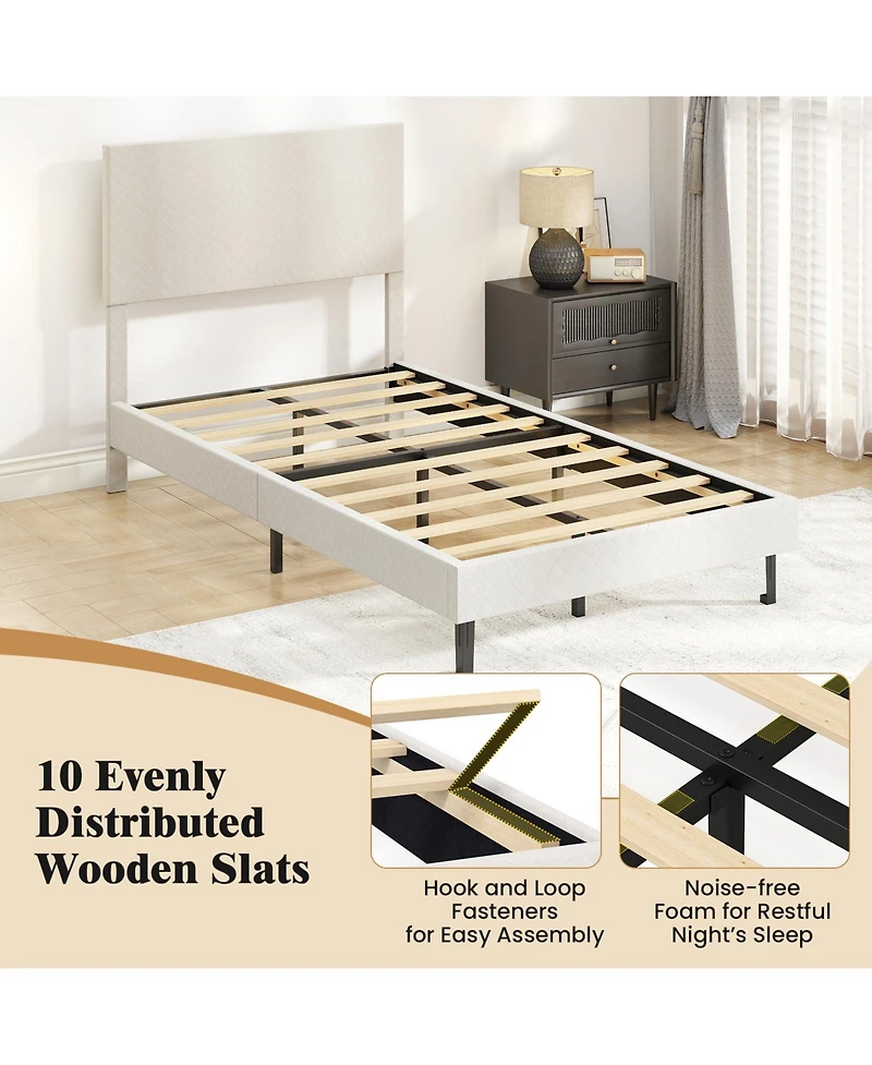 Slickblue Upholstered Velvet Platform Bed with Chevron Headboard