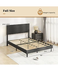 Slickblue Upholstered Velvet Platform Bed with Chevron Headboard