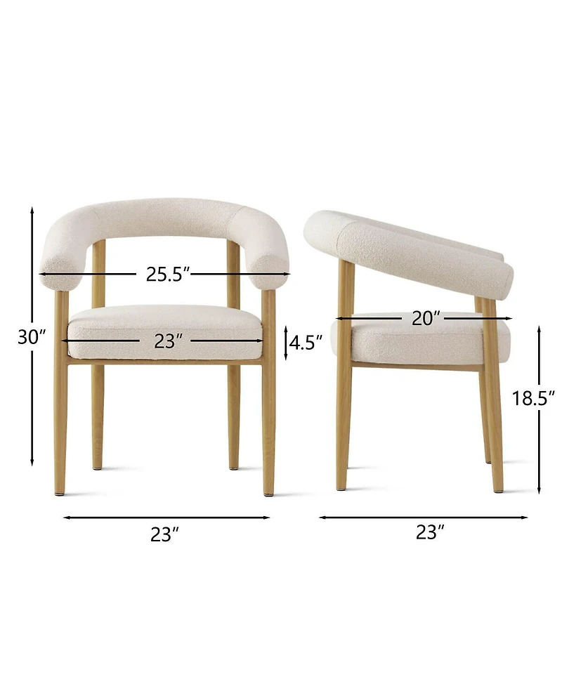 Maison Boucle Dining Chairs Set of 2, Wood-Look Metal Legs, Modern Armchair
