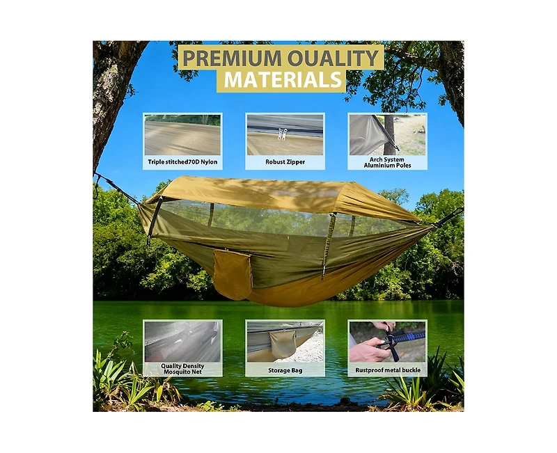 Naturehike 3 in 1 ultralight hammock with mosquito net and sun shelter, 200 kg load capacity perfect for camping and hiking.