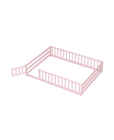 Slickblue Kids Floor Bed with Full Safety Guardrails, Low Height Platform Frame