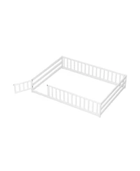 Slickblue Kids Floor Bed with Full Safety Guardrails, Low Height Platform Frame