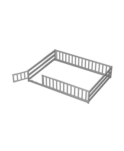 Slickblue Kids Floor Bed with Full Safety Guardrails, Low Height Platform Frame