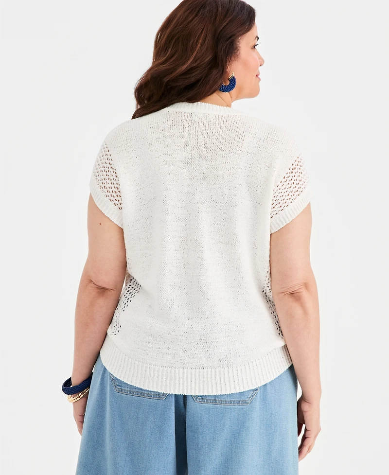 Style & Co Plus Mixed Open-Stitch Dolman-Sleeve Sweater, Macy's Exclusive