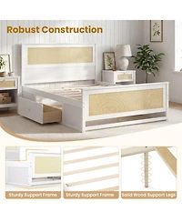 Slickblue Rattan Platform Bed Frame Full with Storage Drawers