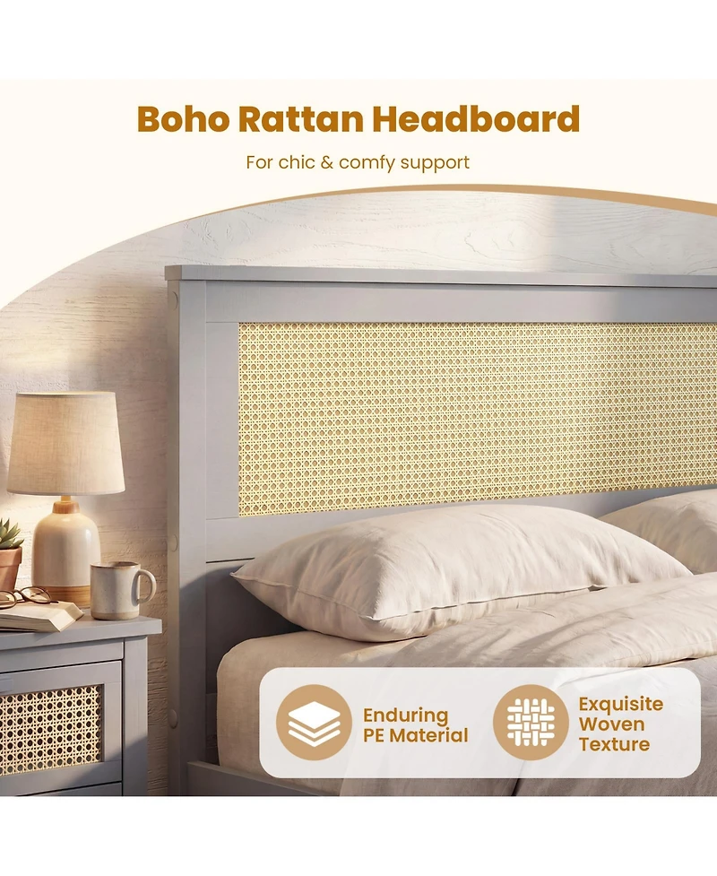 Slickblue Rattan Platform Bed Frame Full with Storage Drawers