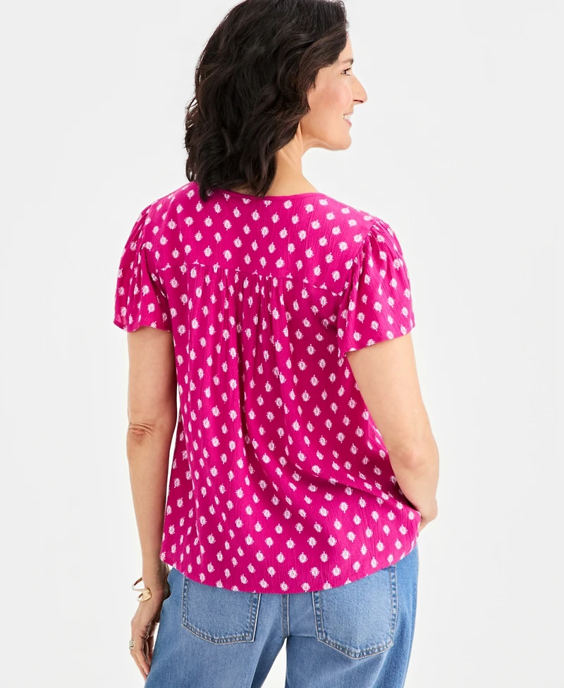 Style & Co Women's Printed Split-Neck Flutter-Sleeve Blouse, Macy's Exclusive