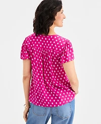 Style & Co Women's Printed Split-Neck Flutter-Sleeve Blouse, Macy's Exclusive