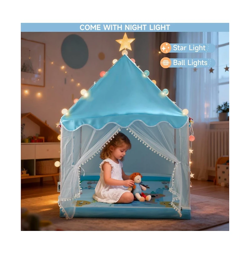 Bruce & Shark Kids Indoor Play Tent with Star Ball Lights, Mat Carry Bag